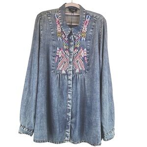 NEW Tolani Kristy Chambray Embroidered Shirt Long Sleeve Button Down NWT M/L NWT